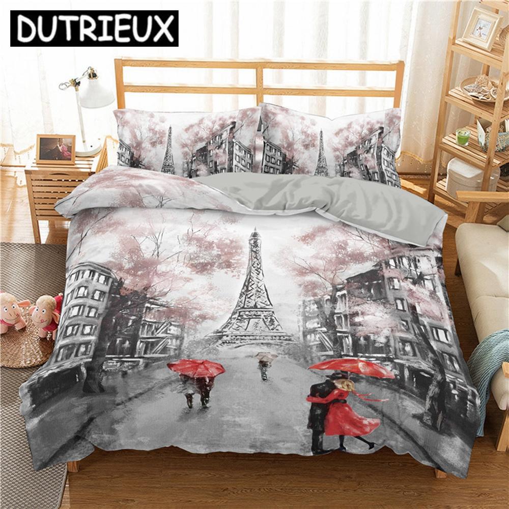 Paris Eiffel Tower 3D Duvet Cover Bedding Set Comforter Linen Pillowcases Home Decor Single Double Twin King Queen