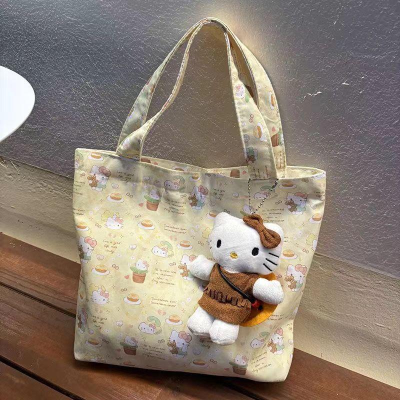 New Kitten Handbag Canvas Bag Tote Bag Colorful Cat Print Tote Bag Women's Large Capacity Leather Handle Shopping Bag Casual Shoulder Bag