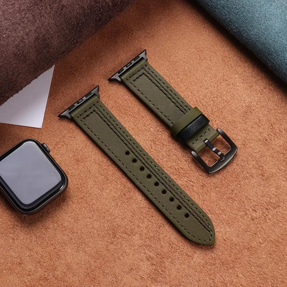 Genuine Leather loop strap For Apple watch Ultra 2 band 44mm 45mm 49mm 40mm 38/42mm 41mm bracelet iWatch series 9 8 7 3 4 5 6 se