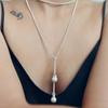 Personalized Fashion And Simple Copper-Plated Platinum Inlaid Pearl Pendant Can Be Stacked To Wear Long Chain Niche Temperament Necklace Women