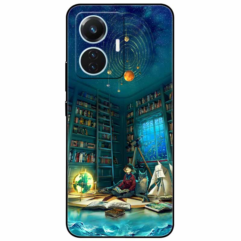 For Vivo T1 4G Case V2153 Covers TPU Black Silicone Starry Moon Cover for Vivo T1 44W Case Shockproof Soft X100 Pro Shells
