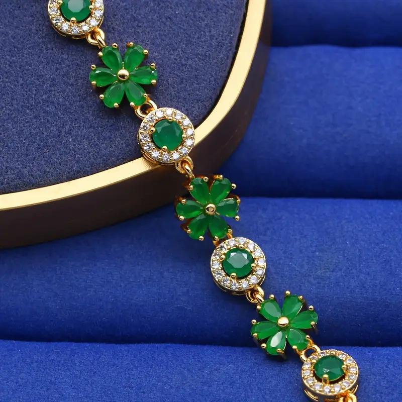 Romantic Flower Design Fresh Green Heavy Industry Zircon Bracelet European and American Fashion Exquisite Bracelet 2026