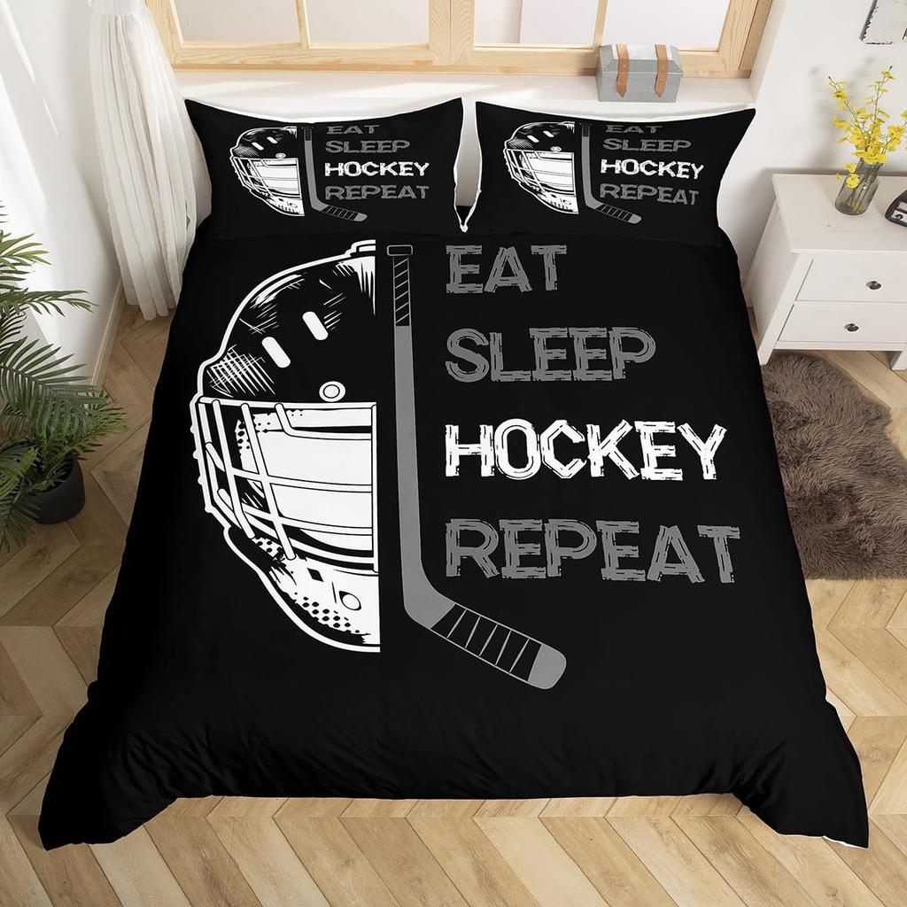 Eishockey Hockey Bettwäscheset Sportbett Bettdecken-Set Kinder Wintersportspiele Dreiteiliges Set