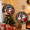 Christmas Wooden Hanging Ornaments Santa Round Wall Decor, Vintage Ornaments, Handcrafted Pine Wood Holiday Signs Sign for Door Window Wall, Farmhouse