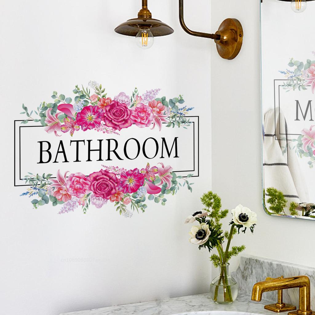 Bathroom Toilet Flower Signage Wall Stickers for Bathroom Decor Room Decor Aesthetic Home Decoration Accessories Toilet Stickers