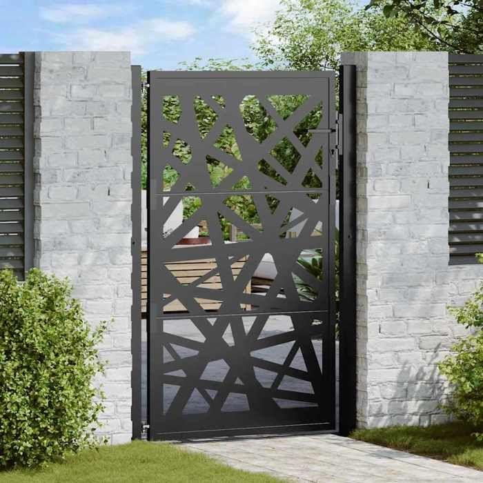 VidaXL Portail de jardin noir 105x155 cm acier conception de lumière, porte de clôture, porte extérieure, porte en métal, 4100951