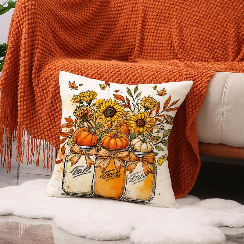 

New Autumn Sofa Pillow Cover Linen Single-sided Floral Print Cushion Cover Indoor Sofa Set Pillow 45 * 45Cm (single pillowcase)