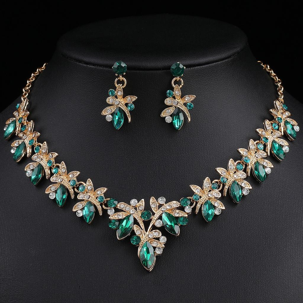 3pcs Retro Light Luxury Exquisite Water Droplet Necklace Earring Set - Alloy Zircon Inlaid Wedding Bride Dress Zircon