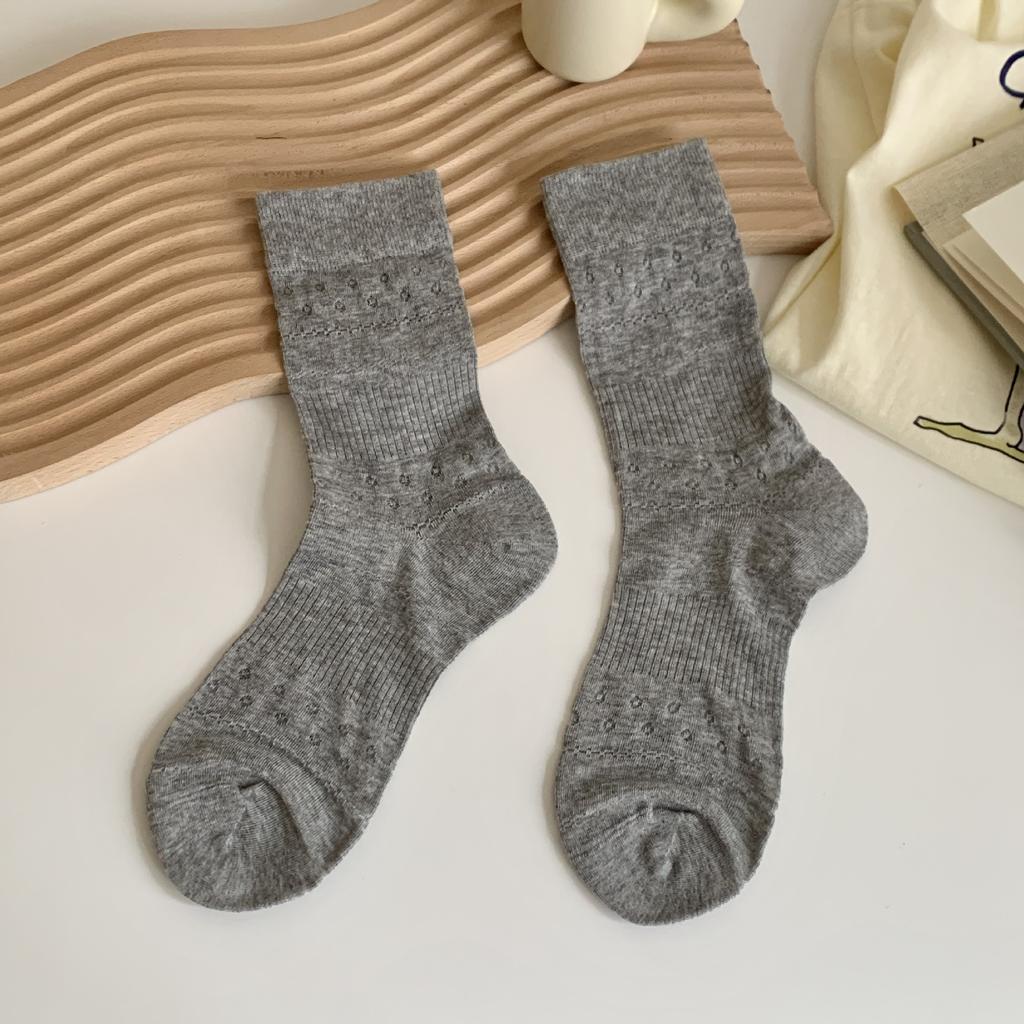 Korean Summer Thin Socks Vertical Strip Love Mesh Carved Air Tube Socks Breathable And Simple Solid Color Stacked Socks