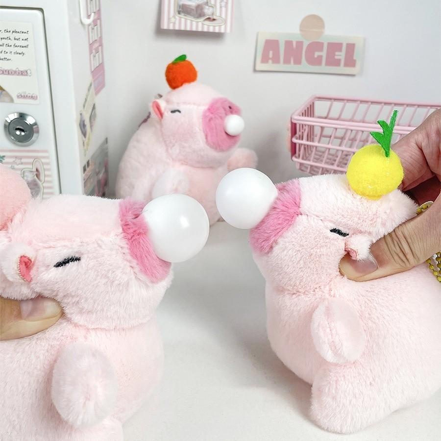 Adorable Bubble-blowing Capybara Plush Toy Short Plush Stuffed Animal Keychain