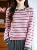 Women's Autumn/Winter Loose-Fit Round Neck Striped Pure Wool Sweater - Knitted, Warm Top Layers