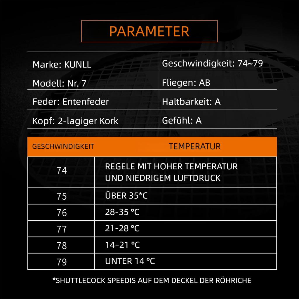 Kunli Badminton Set aus Premium Entenfedershuttlecocks mit Kork für Indoor-Wettkampf und Training Temperaturschuttlecocks, 12, Doppelschichtig
