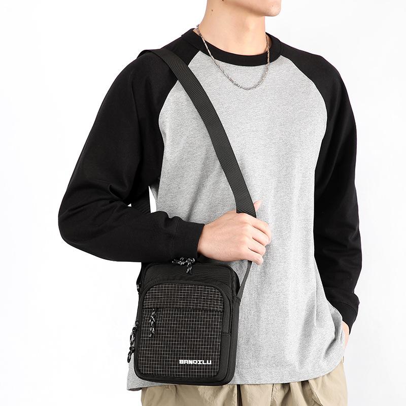 Check Canvas Shoulder Bag Men's Lightweight Crossbody Small Square Bag