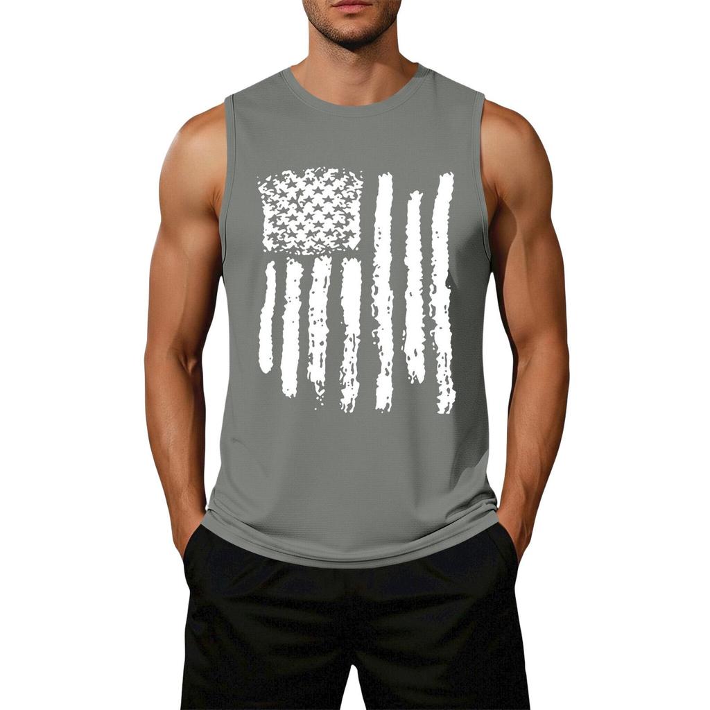 Men's Loose Fit Casual Sleeveless Top Flag Print Graphic Tank Top Lightweight Summer Shirt