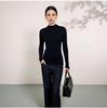 Women's Seamless Wool-Cashmere Slim Fit Sweater - Long Sleeve, Semi-High Neck, Solid Color