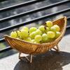Boat Shape Woven Snacks Serving Tray Handwoven Plastic Braided Fruit Organizer  Food