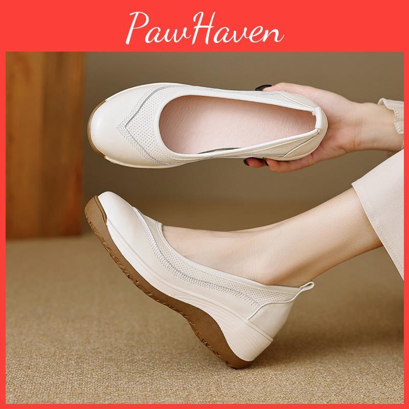 Vintage Light Loafers Luxury Thicksoled Womens Real Leather Roundtoe Single Shoes Autumn Casual Highheeled Leather Shoes