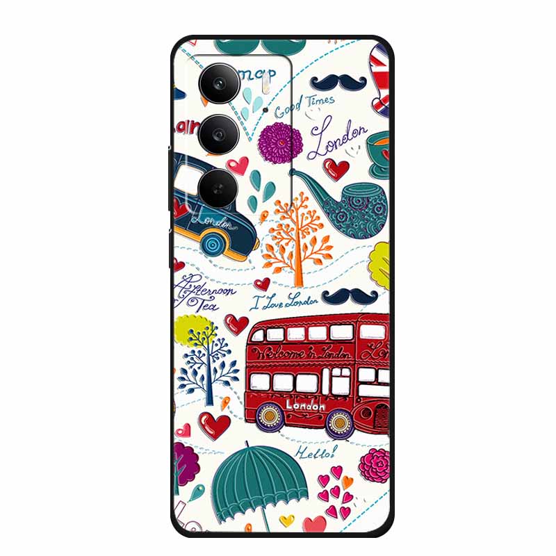 3D Emboss Case For Realme C75 4G 5G C75x V70 V70s 14x Realme C71 4G Case C 75 71 Coque Flower Black Silicone Soft Back Cover Bag