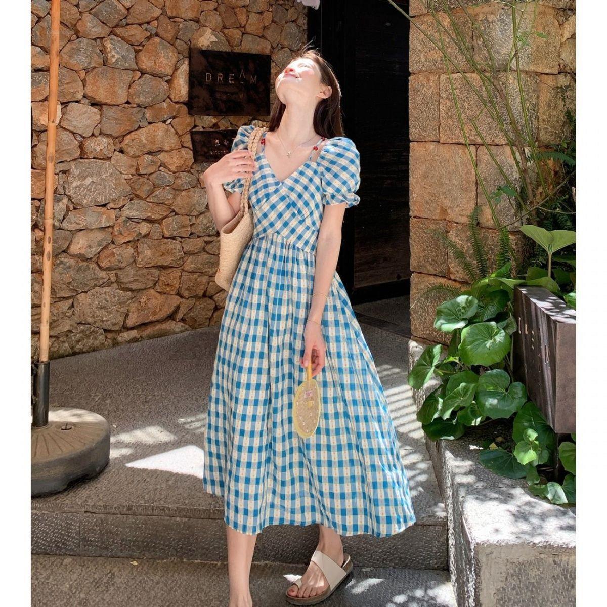 

2026 Summer Plaid Floral Maxi Dress for Plus Size Women - Sweet, Slimming Design 4XL (Recommended for 170-190 kg)