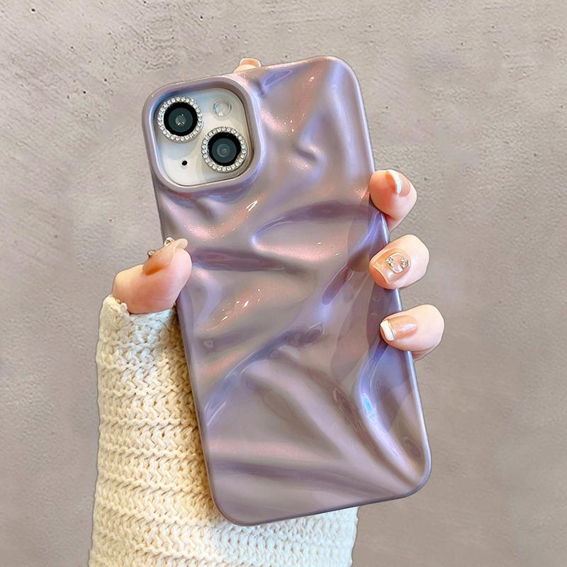 Fashion Dazzling Purple Glossy Wrinkled Texture Case For iPhone 16 Pro Max 17 15 14 Plus 13 12 11 Soft Phone Back Cover Shell