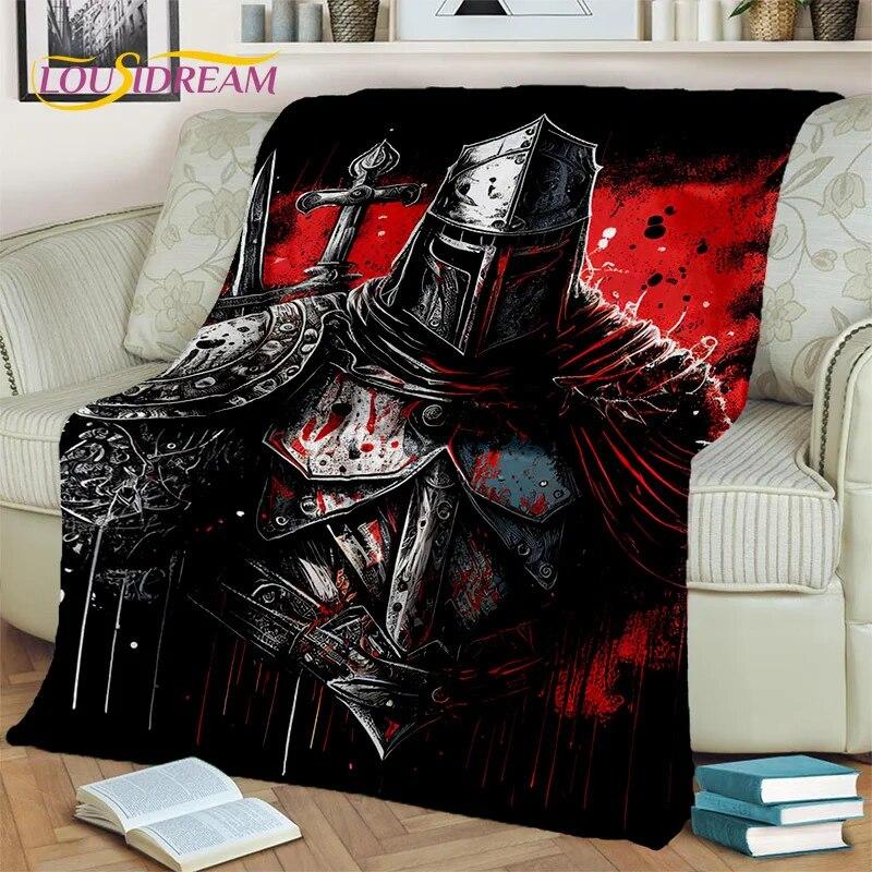 3D-Cartoon-Decke mit Kreuzrittern und Tempelrittern, schwarzer Ritter, weiche Überwurfdecke für Zuhause, Schlafzimmer, Bett, Sofa, Picknick, Reise, Decke für Kinder