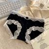 Lolita Bow Lace Transparent Underpants for Women Mid Waist Black Mesh Ruffle Cotton Crotch Thin Panties Sweet Girl Cute Briefs