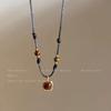 Tiger'S Eye Stone Pendant, Leather Rope Necklace, Women'S Medieval Light Luxury, High-End Decorative Sweater Chain, Retro Versatile Accessories