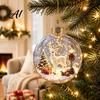 Clear Acrylic Hanging Balls Lighted Christmas Scene with Miniature Ornaments 3D Warm LED Light Cute Decorative Glowing Holiday Spheres Reindeer