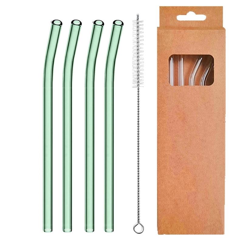 4 Pcs Reusable Glass Straws 8mm Straight Bent Glass Drinking Straws Eco Friendly Cocktail Straws for Beverages Milk Coffee