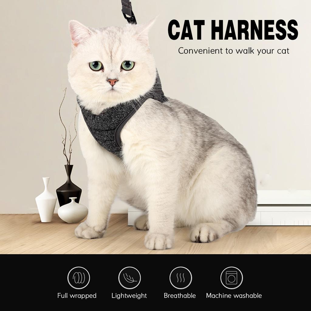 Cat Harness Leash Escape Proof Lightweight Breathable Adjustable Soft Dog Pet Vest