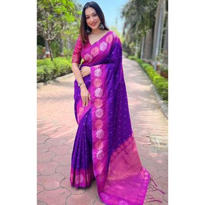 Beautiful Zari Work In Form of Traditional Motifs.  Elegantly Decorated with Gorgeous Solid Jacquard Weave That Gives a Perfect Look To the Outfit.