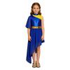 Kids Church Worship Dance Dress Metallic Bodice Asymmetrical Hem Sequin Belt Back Invisible Zipper for Praise Lyrical Stage Performance