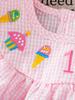 Infant Girls' 1st Birthday Embroidered Ruffle Bodysuit, Pink Stripe Cotton Sleeveless Romper