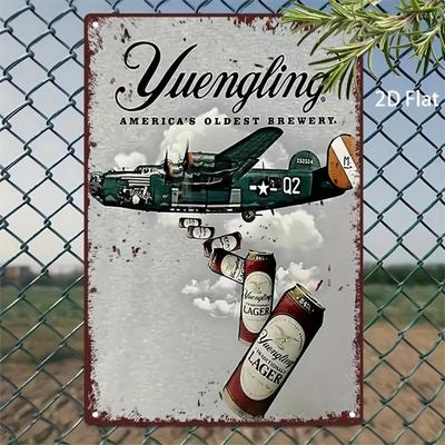 2D Flach 1 Stück Vintage Yuengling Metallblechschild - Klassische Amerikanische Brauereikunst mit Old-School-Flugzeug & Lager, Retro Wanddekoration
