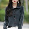 Women S Lapel Long Sleeve Cardigan Sweater Korean Style Solid Color