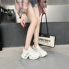 Leather platform mesh dad shoes women's 2025 summer new breathable hollow rhinestone small casual sports shoes