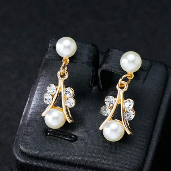 Frauen Braut Faux Perle Strass Halskette Ohrstecker Armband Schmuck-Set