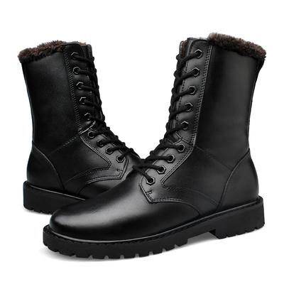 Bequeme Herren Echtleder Motorradstiefel Mid-Calf Westernstiefel Winter Plüsch Schnee Botas Business Mid-Calf Stiefel High Top Schuhe