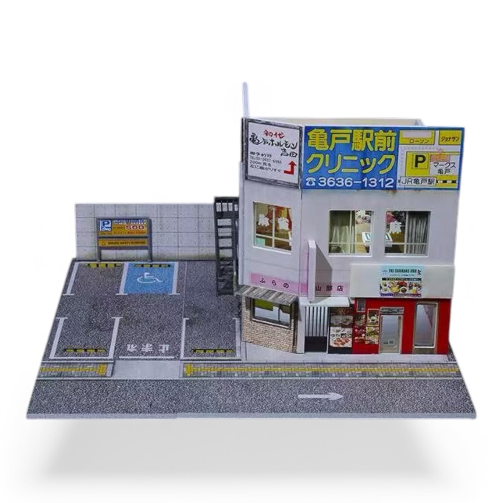 

Диорама японского коммерческого здания в масштабе MoreArt с парковкой, миниатюрный гараж для автомобилей, диорама для показа 1/64, лот, фигурки,