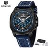 BENYAR 5222 Herre Sports Kronograf Militær Forretnings Armbåndsur Læderrem Kvarts Ur til Mænd Mandlig Ur Relogio Masculino