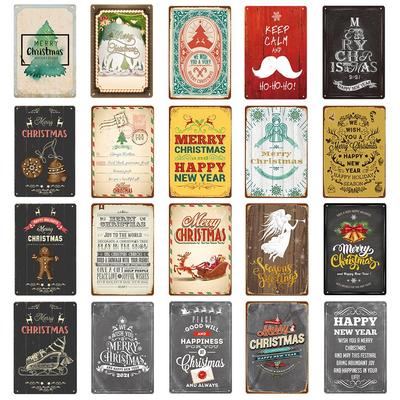 Merry Christmas Metal Tin Sign Plaque  Cartoon Elk Santa Claus Iron Painting Home Bar Cafe Pub Decoration Wall Art Plates