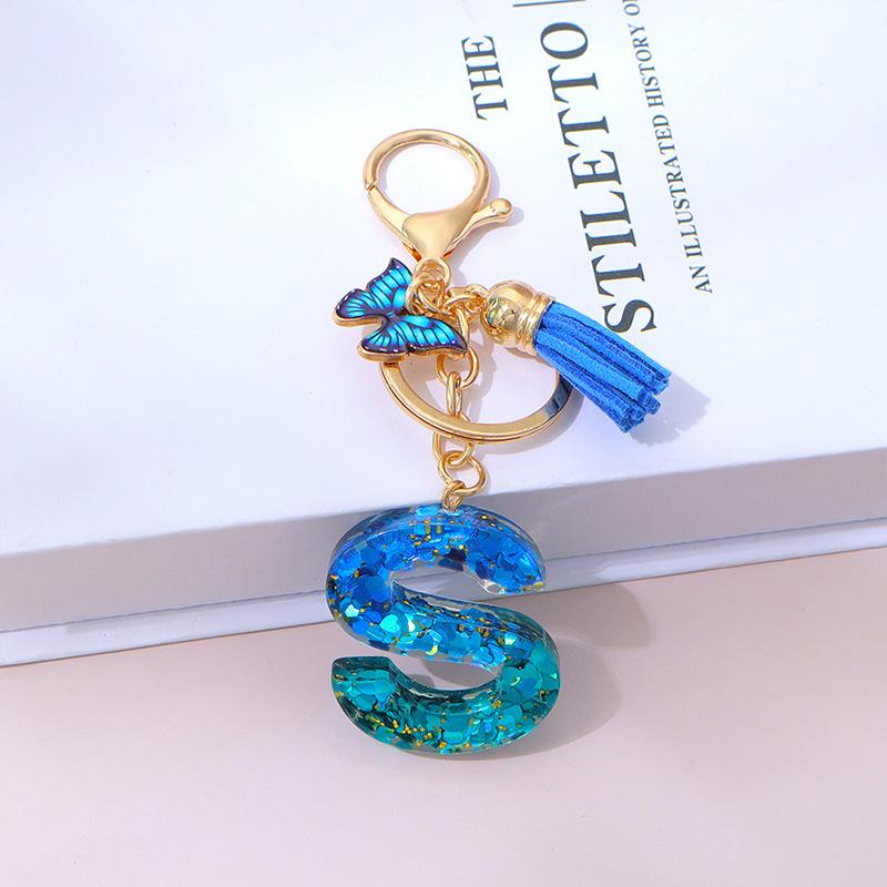 1 Stück Schriftzug Schlüsselanhänger für Rucksackanhänger Schlüsselanhänger Schlüsselring mit Quaste Schmetterling Niedlich Farbverlauf Harz Blau Pailletten