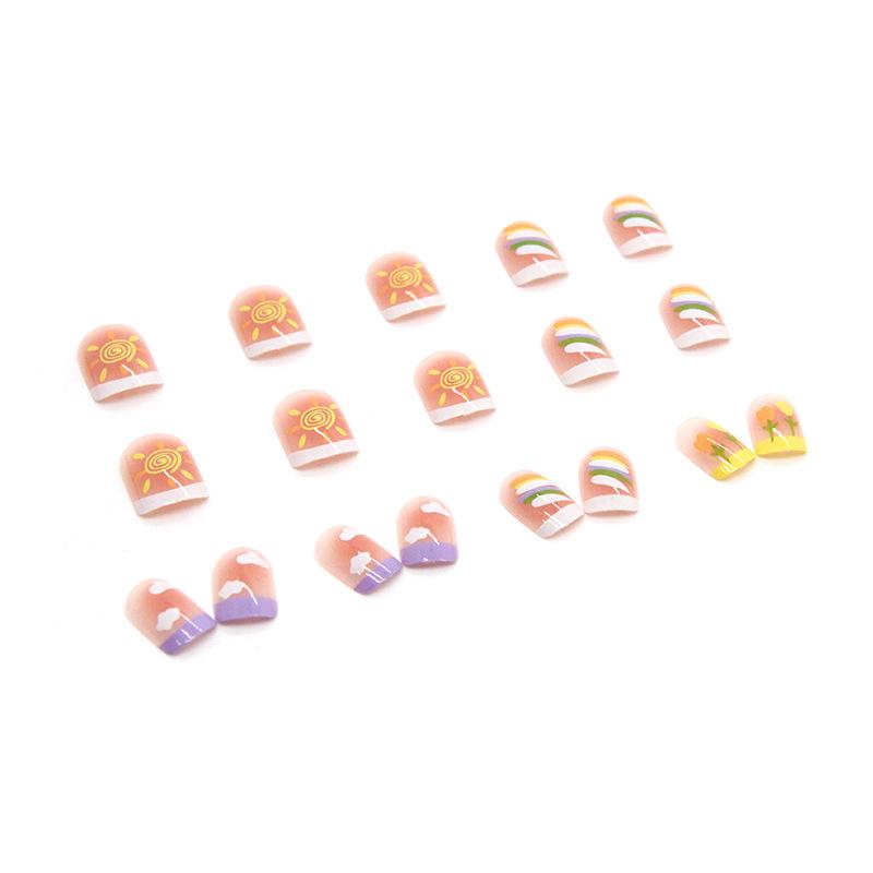 24 Pcs Cute Nail Art Wear Nail Art Summer Nail Art Tablets Children's Fun Lively Candy Gradually Change Ice Transparent Fake Nails Colorful Summer