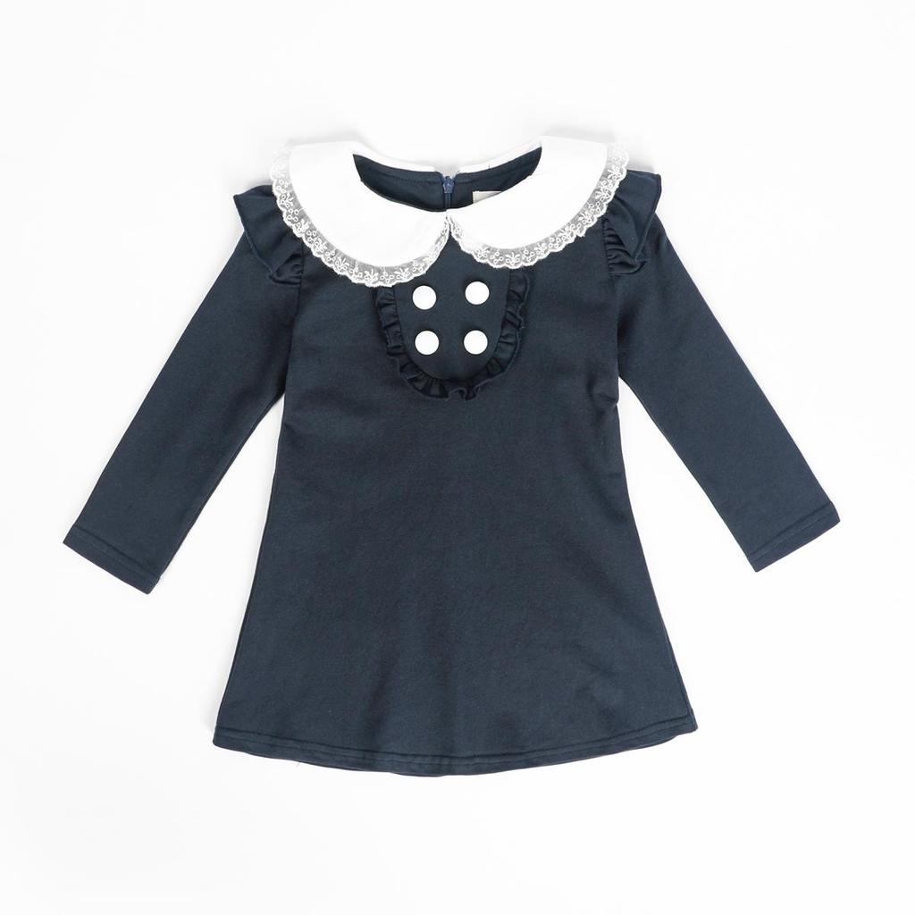 YUBAOBEI Spring Cotton Girl Korean Doll Collar Long Sleeved Casual Girls A-line Mini Dress Kids Clothing