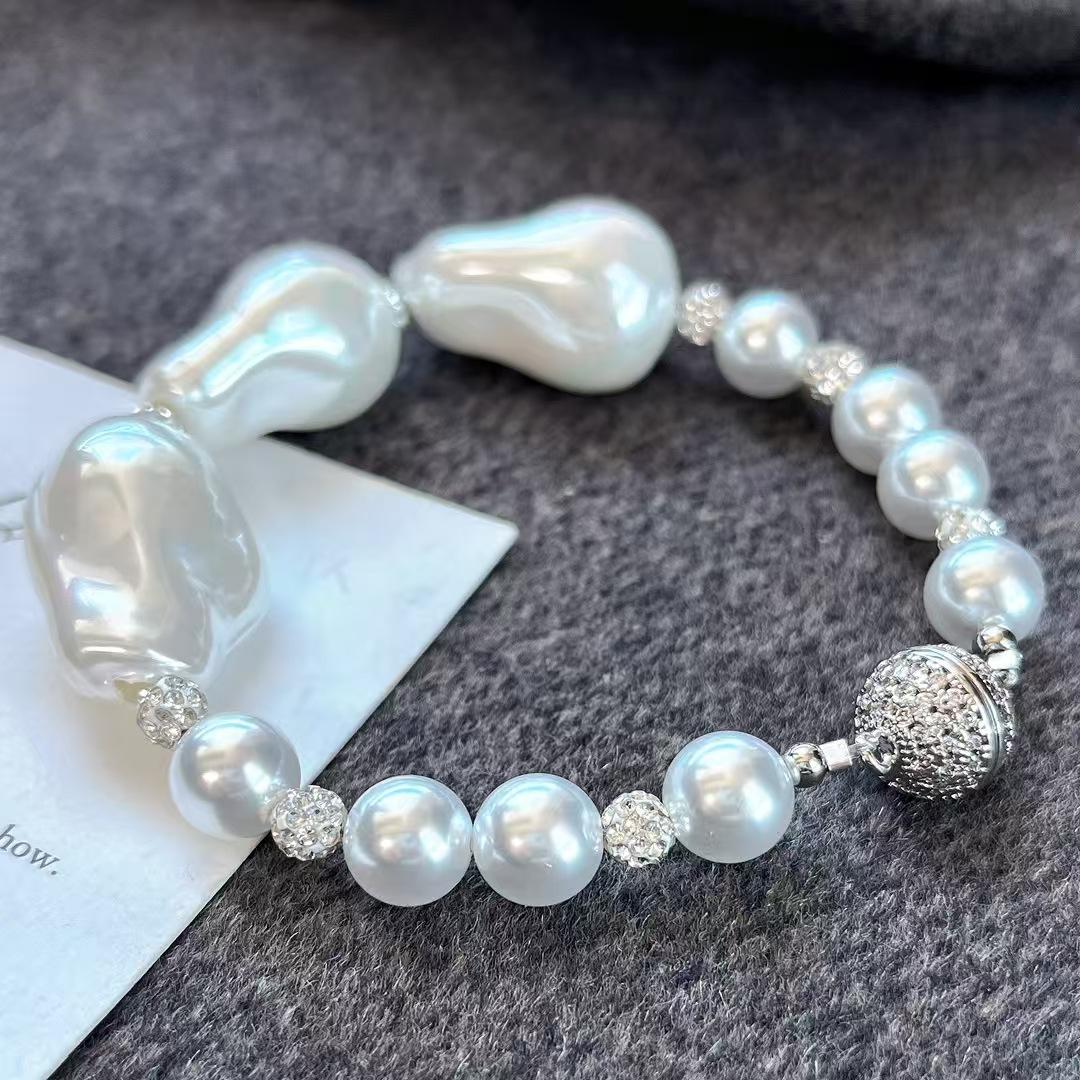Vintage Highlight Faux Crystal Pearl Cold White Baroque Pearl Bracelet Bracelet