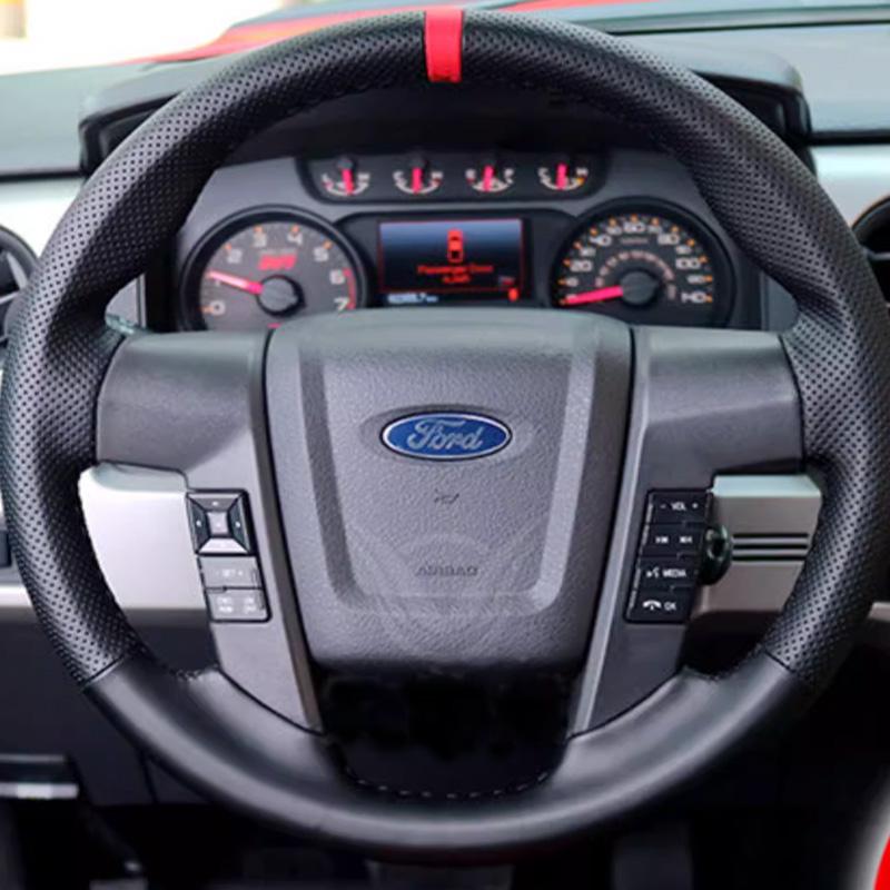 For Ford F150 SVT RAP Raptor F-150 2010-2016 Hand-stitched Full coverage Black Leather Car Steering Wheel protection Cover