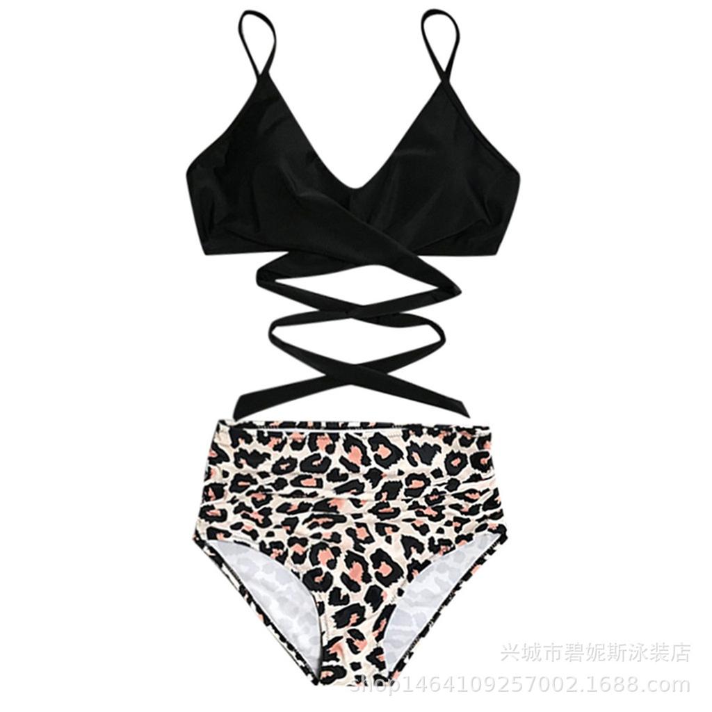 High Waist Leopard Cross Design Sexy Two Piece Bikini Swimsuit Trendy For Beach Holiday