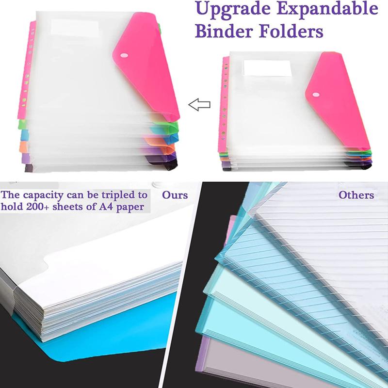 12pcs Expandable Binder Pocket A4 Clear Plastic Envelopes 11-hole Binder Document Contract Bag Clip