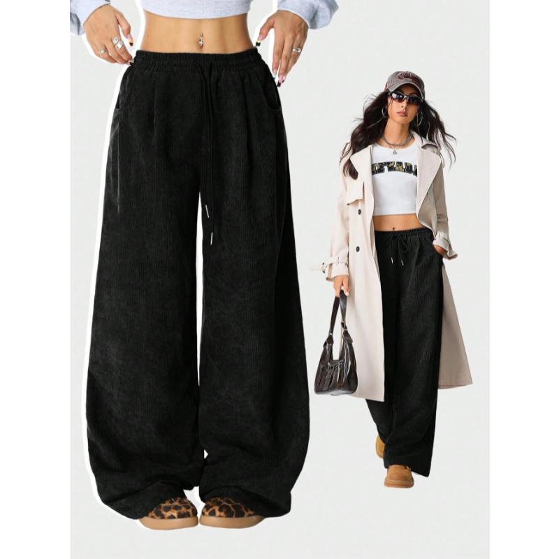Neue Damen-Freizeithose im lässigen Stil, hohe Taille, weit geschnitten, mit Tunnelzug und fließendem Sitz für täglichen Komfort