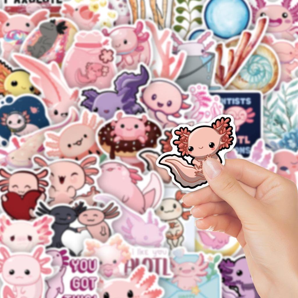 50 Cute Axolotl Cartoon Stickers for DIY: Suitcase, Laptop, Water Bottle Decoration